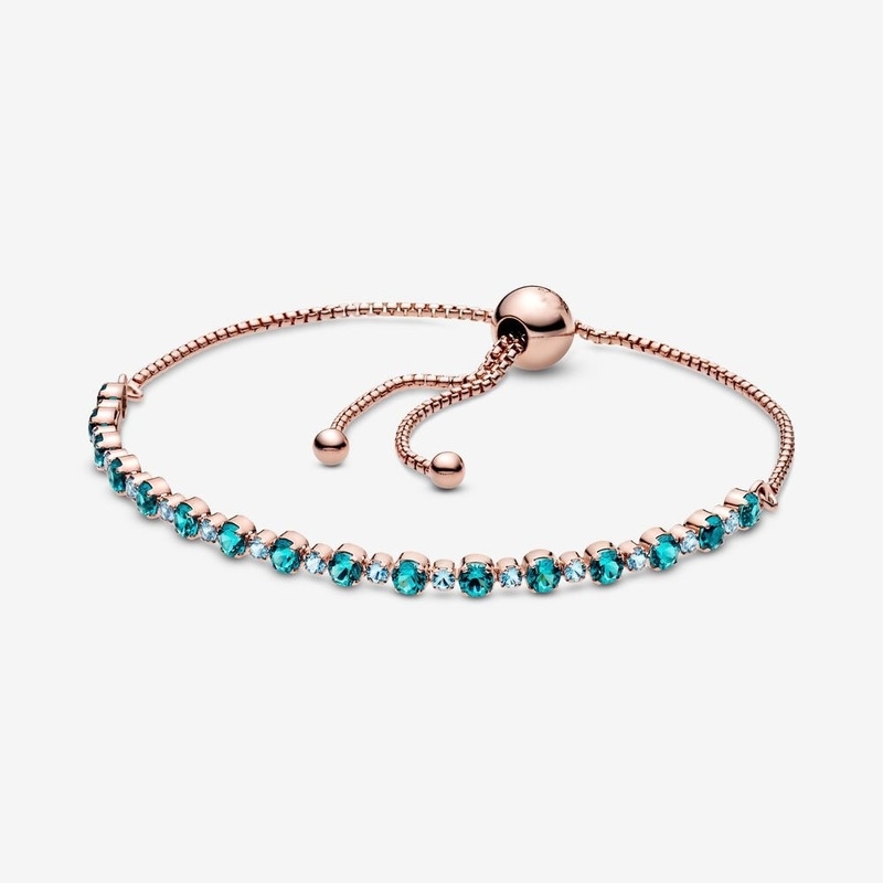 

Real 925 Sterling Silver Rose Turquoise Sparkling Slider Tennis Bracelet For Women Blue Crystal Adjustable Bracelet DIY Jewelry LJ201020, Golden;silver
