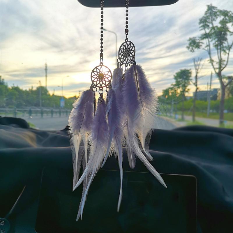 

1pcs Car Pendant Accessories Hand-woven Long Pendant Feather Dream Catcher Feather Style Mirror Hanging In Auto Interior