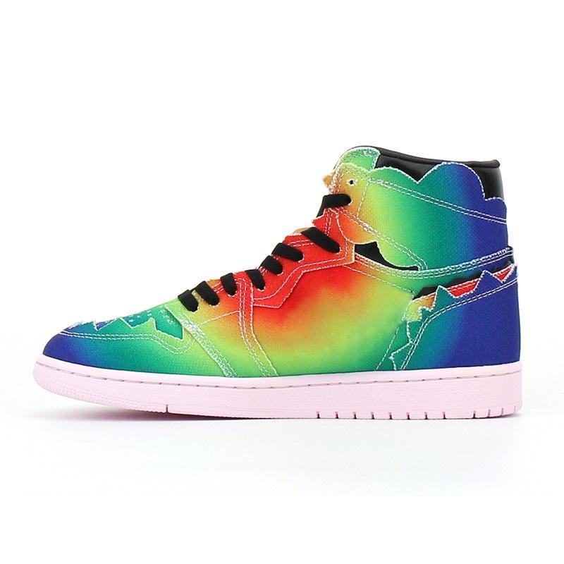 

J Balvin 1s High OG Men Basketball Shoes Jumpman 1 Colores Y Vibras Tie dye Multi-Color Rainbow Women trainers sneakers size36-47.5, #1