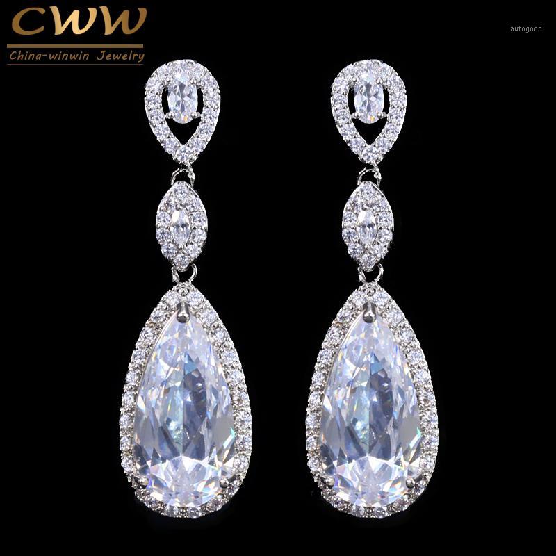 

Dangle & Chandelier CWWZircons Design Luxury Micro Pave Water Drop CZ Crystal Long Earrings For Women With Zircon Stones Settting CZ0721