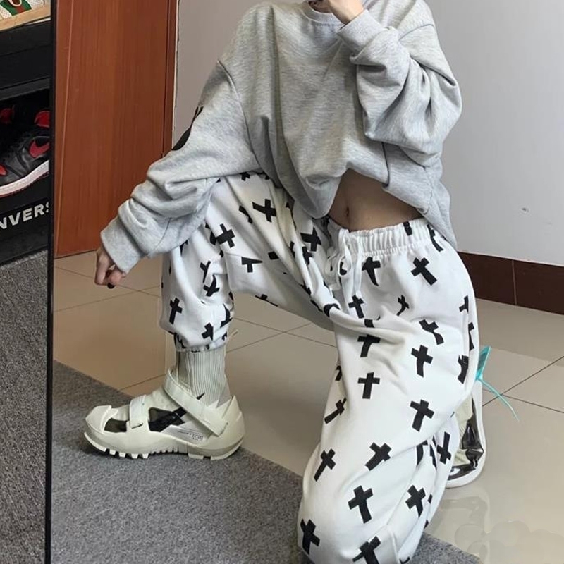 

High Waist Jogging Pants Women Printed Loose Sportwear Trousers Female Korean Hip Hop Pants Casual Wide-leg Streetwear Pants 201119, Red