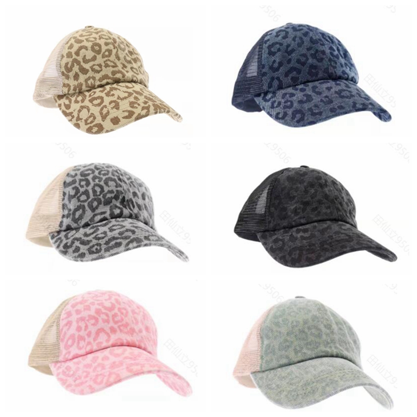 

Leopard Ponytail Hat Criss Cross Washed Distressed Messy Buns Ponycaps Baseball Cap Trucker Mesh Hats ZZA3506, With logo