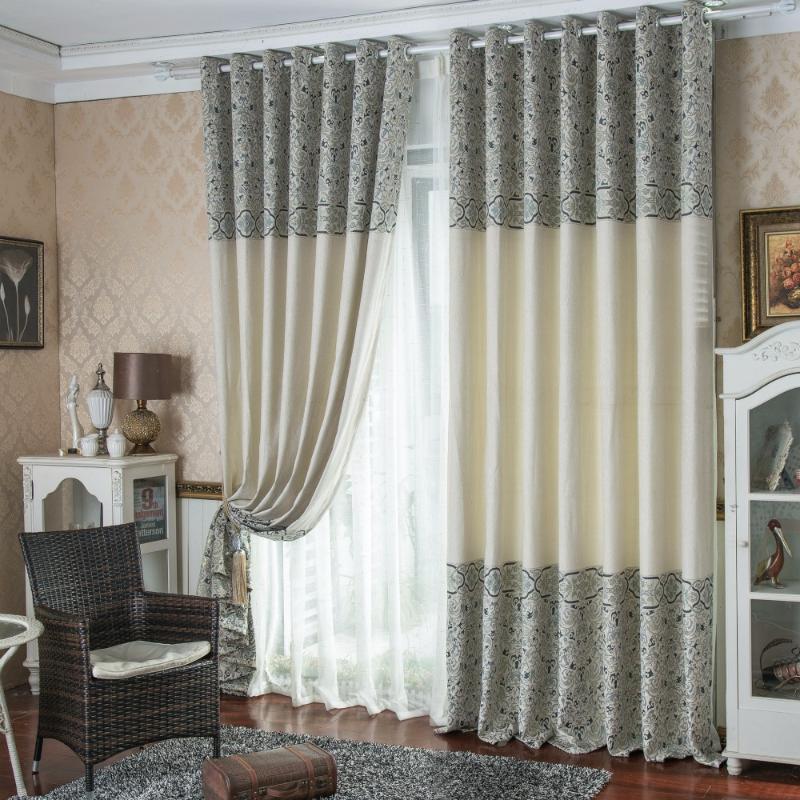 

FYFUYOUFY European style chenille striped jacquard curtain living room Shading cloth curtain High quality customization, Beige