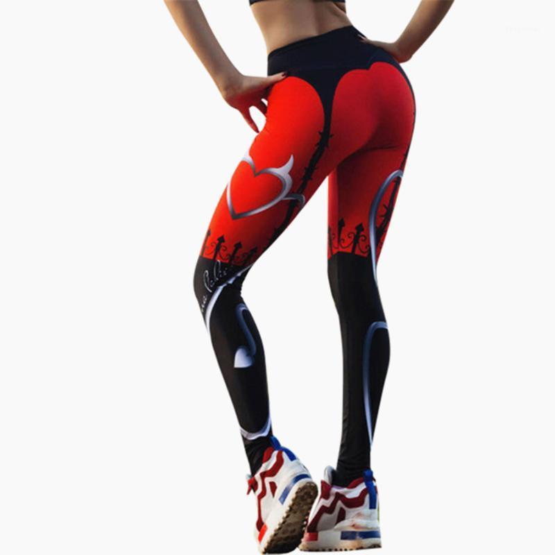 

2020 New Sexy Heart Print Leggings Women Red Black Patchwork Sporting Pants Fashion Printed Women's Fitness Leggings1