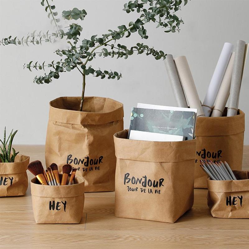 

Washable Kraft Paper Bags Plant Flowers Pots Reusable Durable Paper Storage Bags for Fruit