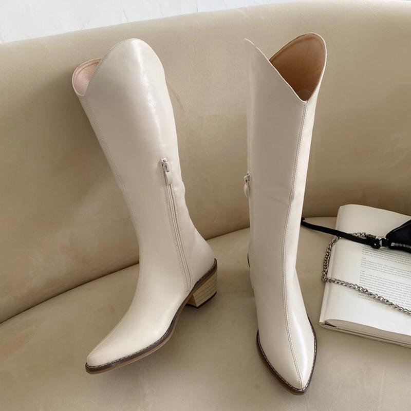 

INS 2020 Winter Women Beige Knee High Heels Boots Lady Riding Botas 5cm Spike High Heels Pointed Toe Shoes Footwear Long Boots, Brown
