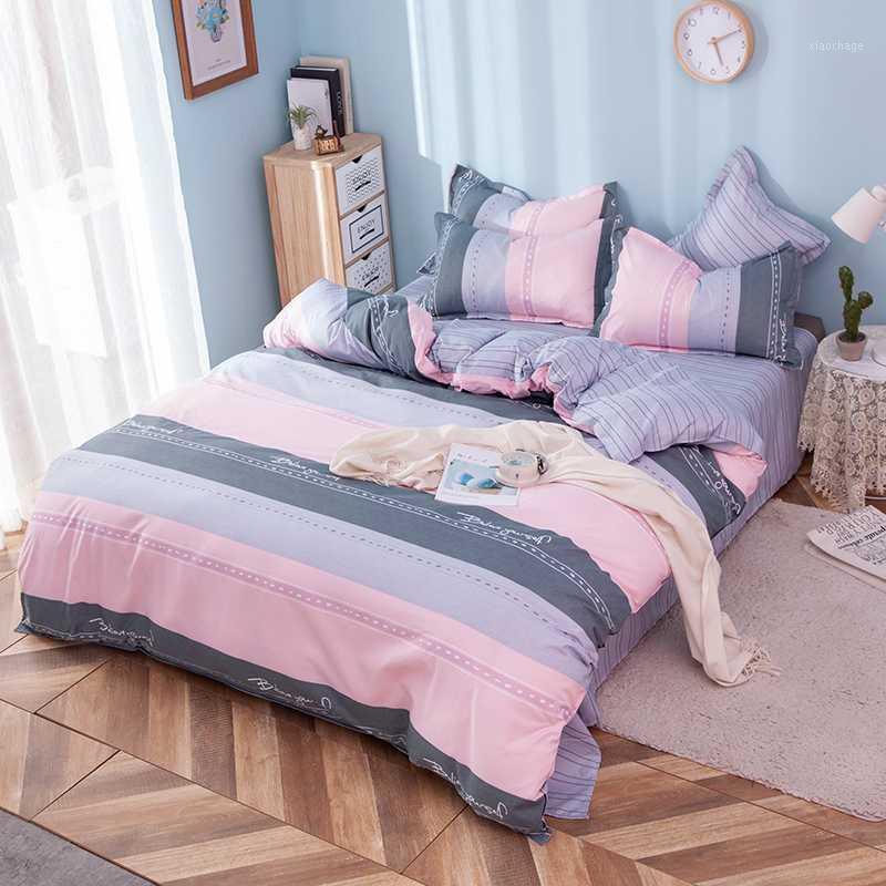 

BEST.WENSD 2020 Coarse Stripe Winter Bedding Set Boy Teen Adult Girls Simple Light Bedding Bedspread Home Bed Set roupa de cama1, As picture