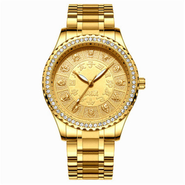 

Diamond dial watch, Zodiac waterproof watch, men's watch, Gold