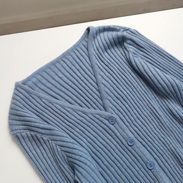 

Spring cashmere casual women's sweater knit cardigan long sleeve V-neck solid color loose cardigan women's sweater coat, Blue