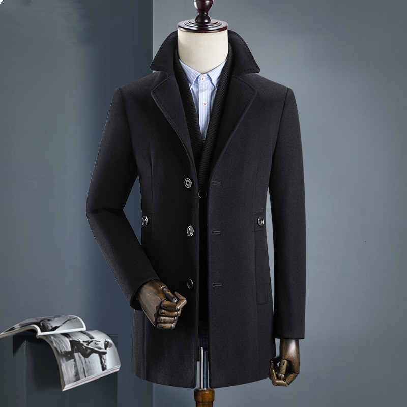 

2021 New Autumn Woolen Coats Coatings Slim Fit Warm Men's Wool Coat Male Plus Size M-3xl ZAYA, Burgundy.