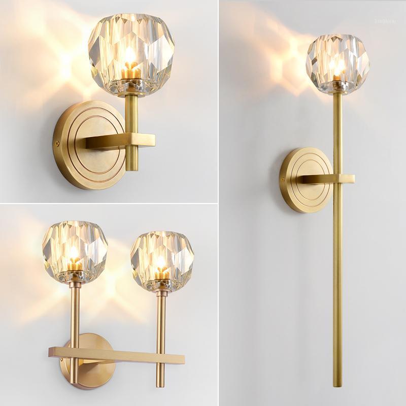 

Pure Copper G9 Led Wall Lamp Living Room crystal wall light fixtures Luxury Nordic Villa Bedroom modern crystal ball sconce1