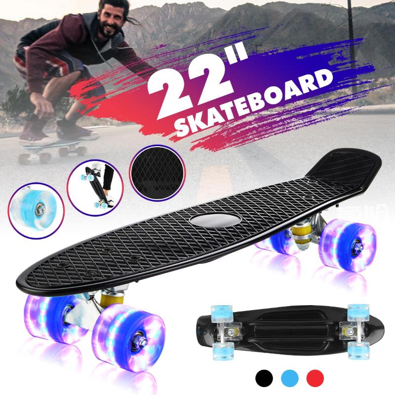 

22/24/31 Inches Four-wheel Mini Longboard Pastel Color Skate Board Skateboard Deck with LED Flashing Wheels Retro Skateboard, 24in 7layers blank