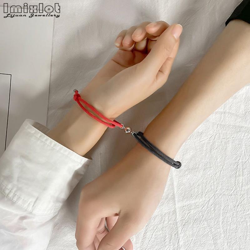 

2pcs/set Alloy Couple Magnetic Attraction Ball Creative Bracelet Stainless Steel Friendship Rope Men And Women Jewelry Gift