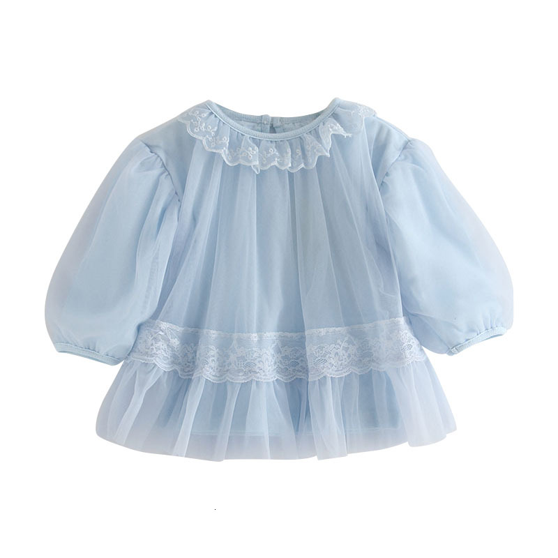 

2021 New Baby Autumn Cute Lace A-line Lantern Sleeve Infant 0-2y Kids for Party Christening Baptism Blue Pink Xbqu, Sky blue