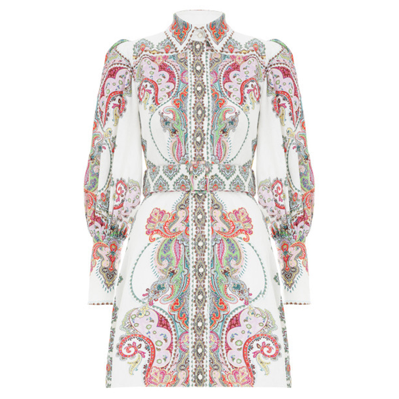 

2021 New Runway Stylish Print Designer Woman Mini Puff Sleeve Long Vintage Style Count Short Vacation Dress Vocation 6nzd, Blue