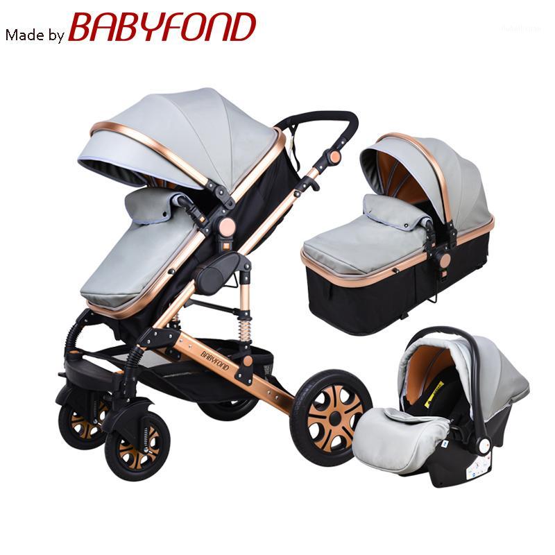 

3 in 1 High Landscape Baby Stroller Portable Luxury Travel Baby Carriage Fold two-way Pram Aluminum Frame Car seat Newborn1
