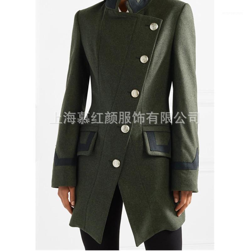 

Solid Slim Women Long Wool Blend Coat Single Breasted Winter Vintage Cashmere Wool Jacket Casual Warm Fashion Ladies Outerwear1, Army green
