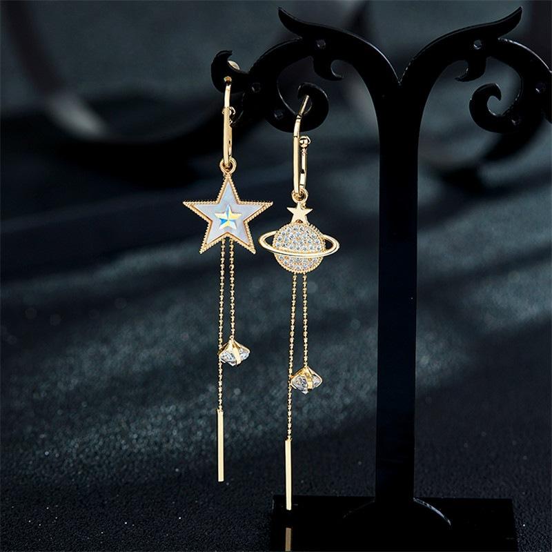 

Simple Cute Pentagram Earth Long Tassel Drop Earrings For Women Crystal Asymmetry Earring Korean Fashion Jewelry Statement 2020