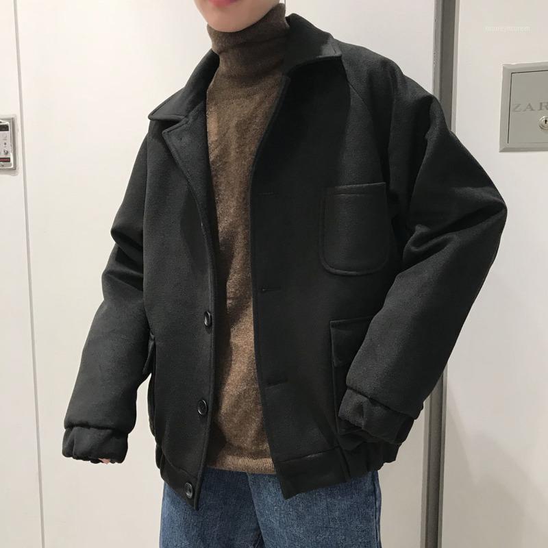 

Winter Shorts Woolen Coat Men's Warm Fashion Solid Color Casual Woolen Jacket Men Streetwear Wild Korean Jacket Mens -5XL1, Black