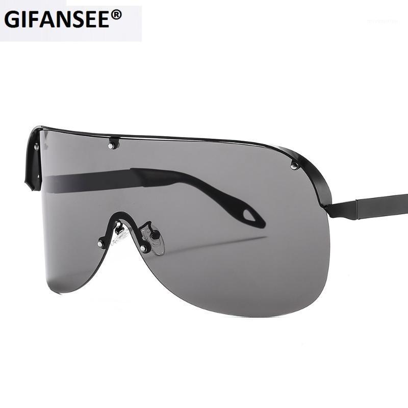 

GIFANSEE Oversized Rimless Sunglasses Women Men 2020 New One Piece Lens Visor Mask Windproof Luxury black Glasses shades Unique1