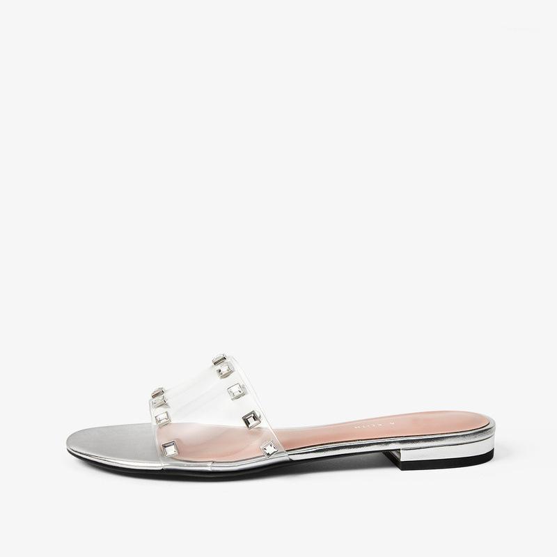 

Women's Shoes 2020 Summer New Women's Fashion Transparent Low Heel Flat Slipper Women1, Silver