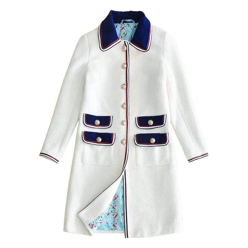 

2020 Spring White Turn-down Trench Single Button Runway Winter Woolen Women' Coats High End Brand Same Style Coat Women, As pic
