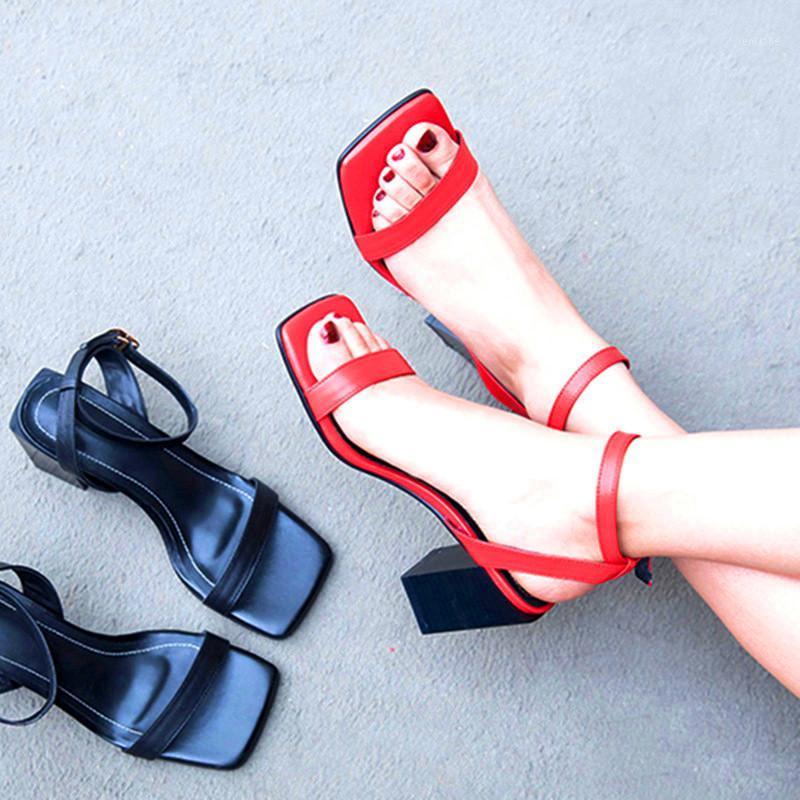 

2021 New genuine leather High Heel Sandals WomenSexy Footwear shoes woman ankle strap thick heeled Summer shoes1, Black