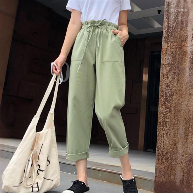 

Simple Women Pants High Elastic Waist Pants Ankle Length Haren Casual Harajuku Spring Summer Long Thin Section Trousers1, Apricot