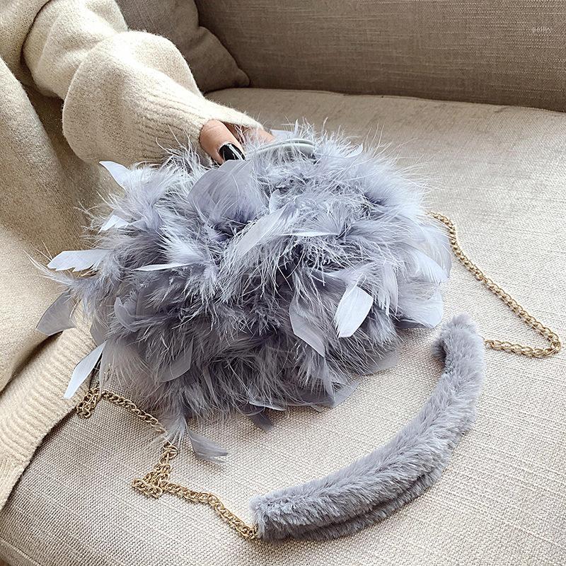 

2020 Feather Mini Bags For Women Fashion Cute Chain Evening Bag Purse With Chain Soft White Clutch Wedding Party Crossbody Bag1, Pink