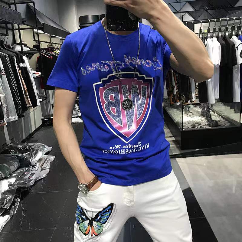 

Men's T-Shirts 2022 Summer New Design Hot Diamond Sequins Fashion Brand High Quality Cotton O-neck Tees Large Size Short Sleeve Clothes Top Blue Red Black M-5XL