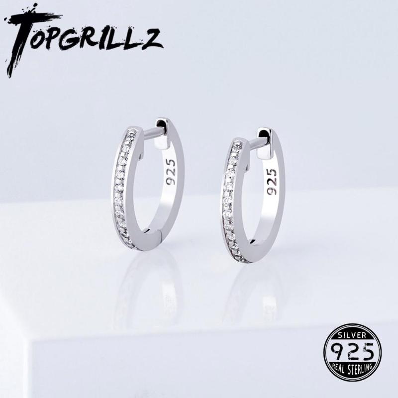 

TOPGRILLZ 925 Sterling Silver 12mm Round Earrings Iced Out Micro Pave Cubic Zirconia Earrings Fashion Jewelry Gift For Women