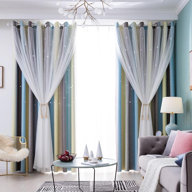 

Curtain & Drapes Blackout Curtains For Living Room Colorful Double Layer Star Window Kids Girls Bedroom Decoration, Gray -yellow