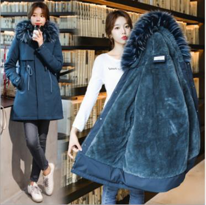 

Wholesale fashion women's plush lining new mid-length loose pie overcoming cotton jacket, Dark green