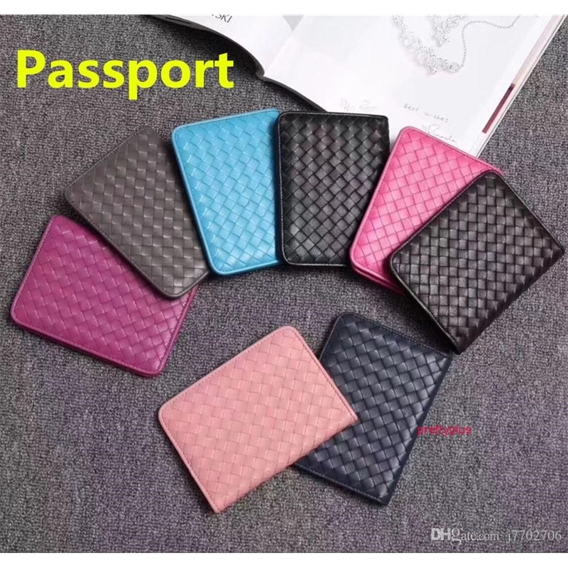 

8 Colors Classic Weaving Designer Genuine Leather Passport Holder Wallet Unisex Credit Card Holder Passport Cover ID Card Case for Travel, Blue