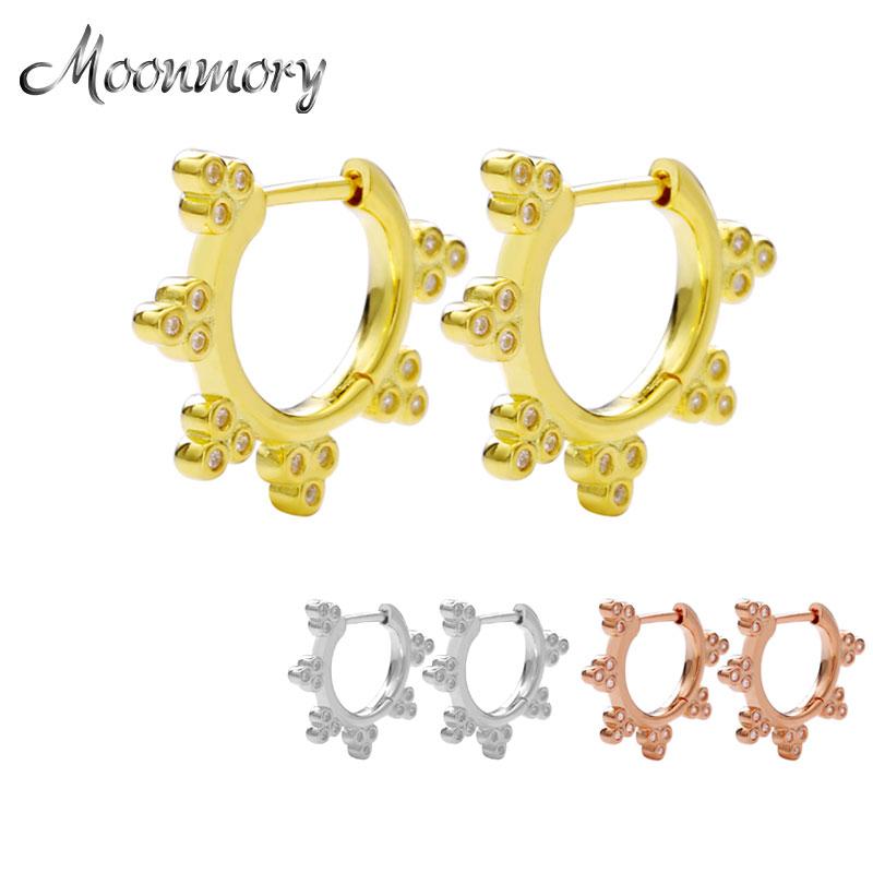 

Moonmory Fashion 925 Sterling Silver Crystal Zircon Flower Hoop Earring Vintage Jewelry For Women Round Plants Design Wedding