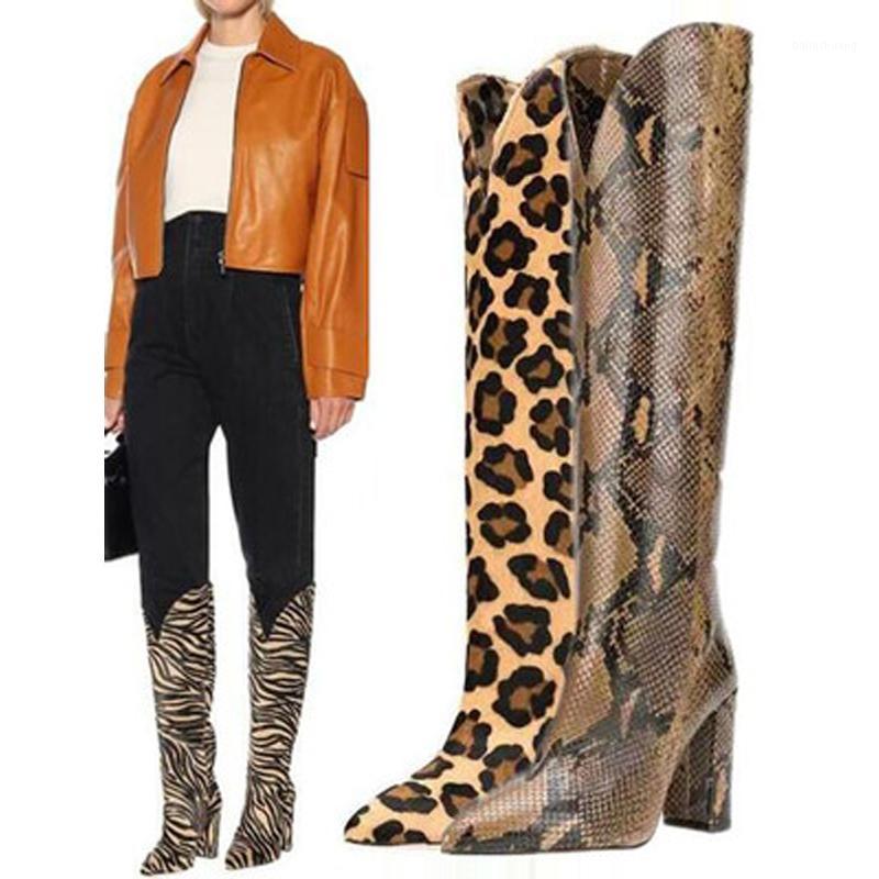 

Siddons Autumn Winter New Snake Prints Women Knee High Boots Deep V Designer Chunky High Heels Shoes Woman Runway Long Boots1, As shown in picture