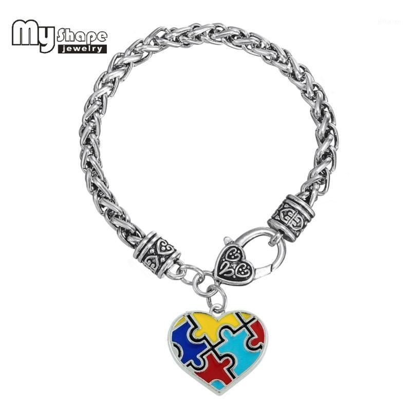 

Charm Bracelets My Shape Enamel Autism Awareness Puzzle Piece Heart Lobster Claw Trendy Bracelet & Bangles Man And Woman1