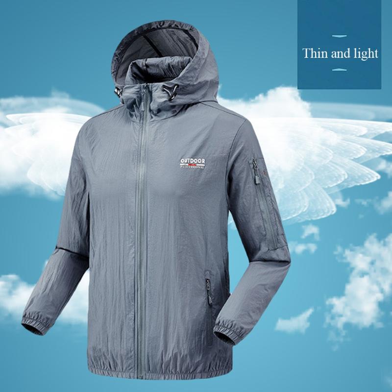 

Men Women Raincoat Hiking Travel Waterproof Windproof Jacket Outdoor Bicycle Sports Quick Dry Rain Coat Sunscreen Unisex, Grey