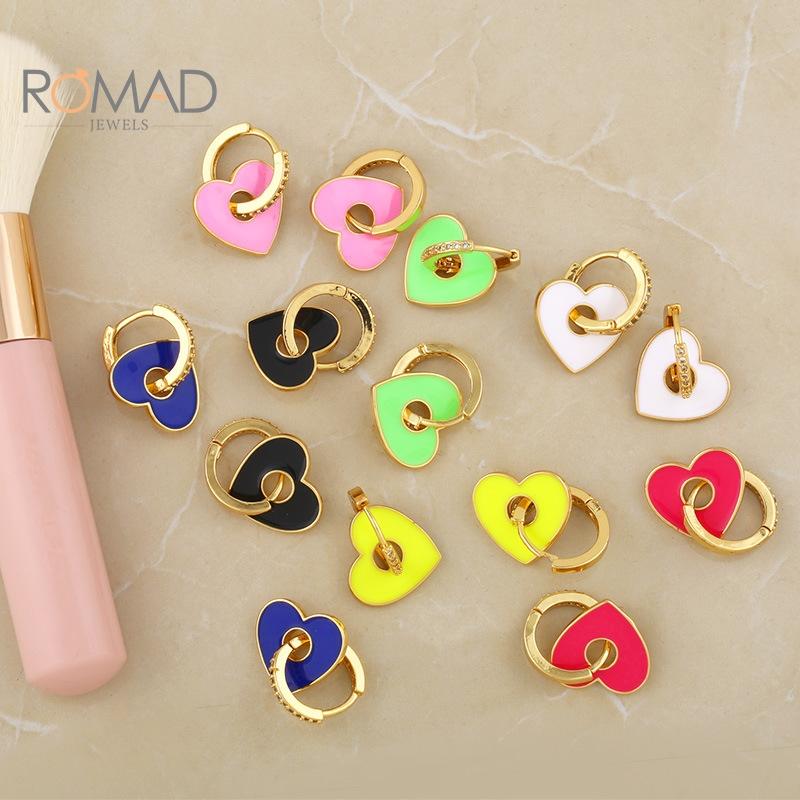 

ROMAD Drop Oil Multicolor Peach Heart Earrings Female Cute Candy Color Hoops Earrings For Women Gold Jewelry Pendientes Mujer