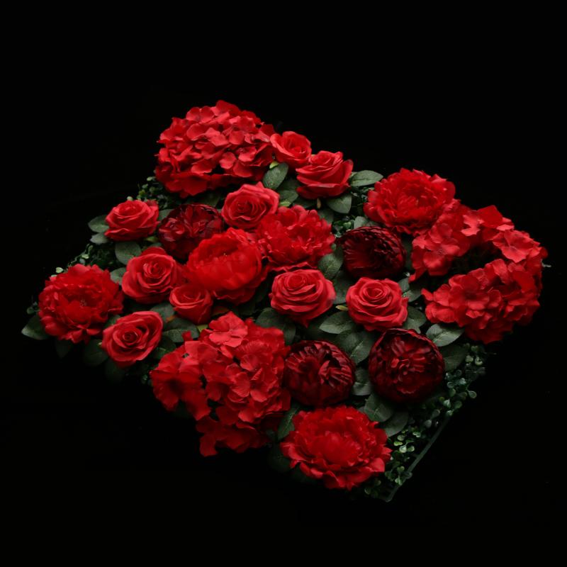 

5pcs Artificial Rose Peony Hydrangea Flower Wall Panels Backdrop Red, As pic