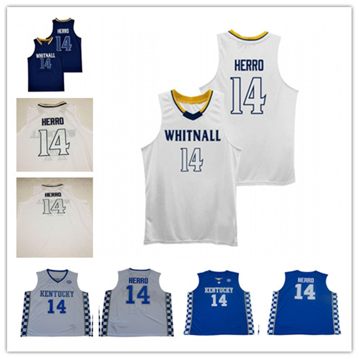 

Men's Tyler Herro #14 Navy White Whitnall High School Basketball Vintage Jersey Tyler Herro Kentucky Wildcats NCAA College Basketball Jersey