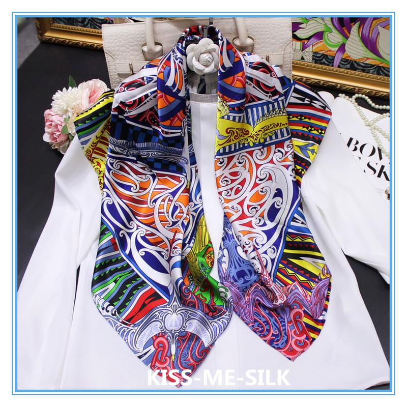 

KMS Tribal Journey Silk Scarf Satin Square Scarf Mulberry-Silk Shawl Women 88*88CM/40G
