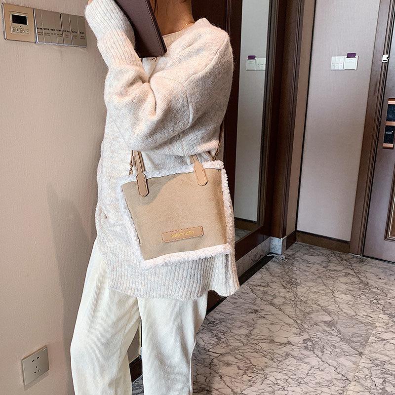 

Autumn/Winter Small Bag Women's 2021 Autumn/Winter New Fashion 100-side suede stiletto bag net red hand-held bucket, Khaki