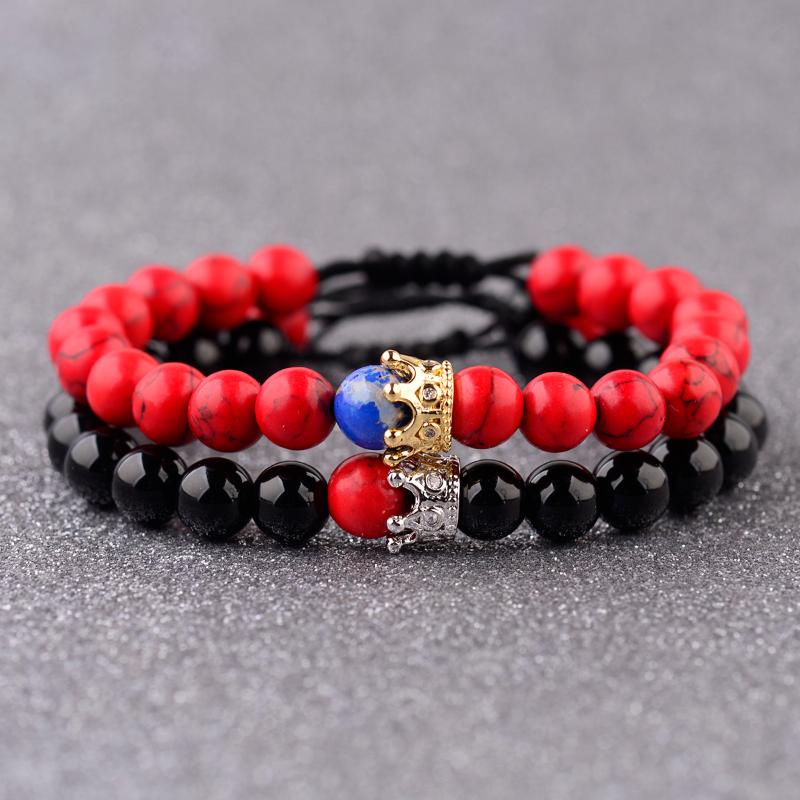 

Brazil Fashion Men's Bracelet Natural Bright Black Stone Red Turquoises Beaded Bracelet 2020 Unisex Couple Jewelry Gift