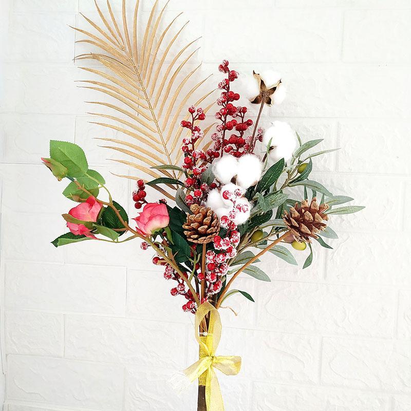 

Christmas Tree Decoration Berry Naturally Dried Cotton Stems Artificial Flower Farmhouse Floral Decor DIY Bouquet Home Decor1