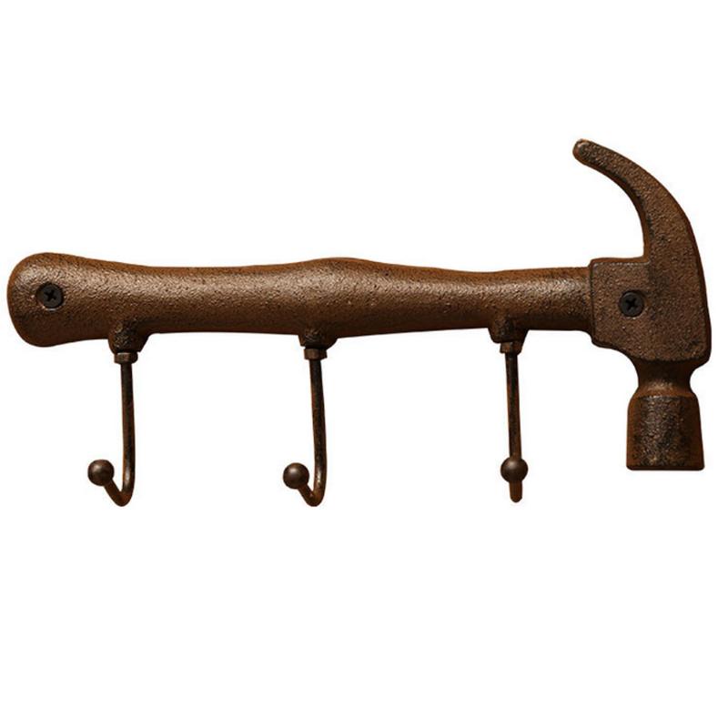 

Vintage Key Holder Cast Iron Hammer Wrench Shape Keys Hat Clothes Hook Creative Wall Decoration Storage Rack