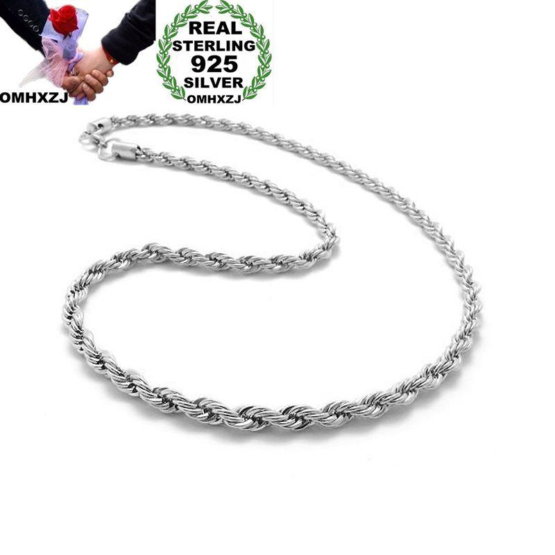 

OMHXZJ Wholesale Personality Fashion Unisex Party Wedding Gift Silver 4MM Rope Chain 925 Sterling Silver Chain Necklace NC186