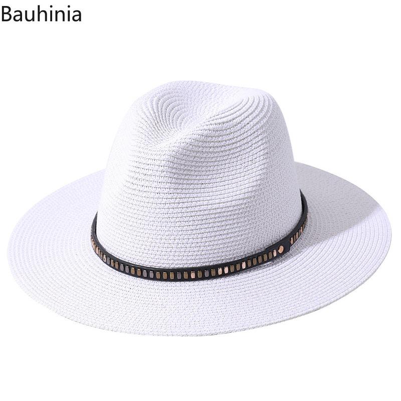 

Bauhinia 2021 Summer Casual Comfortable Sunscreen Travel Sun Hats Fashion Panama Wedding Hat Straw Women Men Cap with Black Belt, White