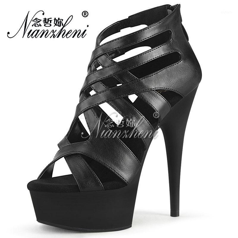 

Rome Hollow Gothic Baking paint 15cm Super High heeled shoes 6 inches Thick platform High top sandals Lady Stripper Sexy Fetish1, Black