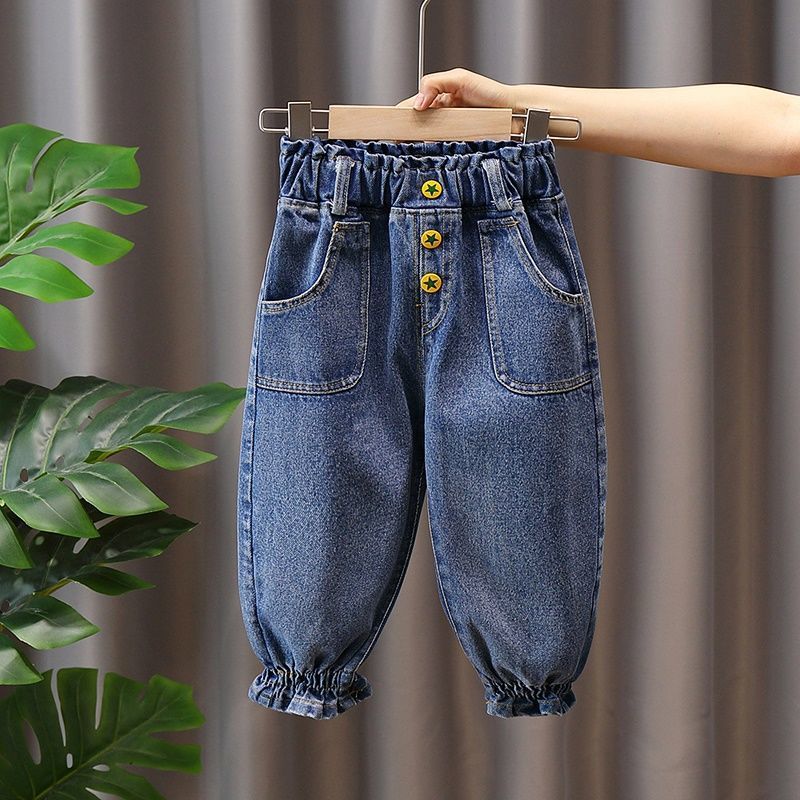 

Children's wear girl jeans girl baby middle kid casual trousers girl student stretch harlan children's trousers, Blue